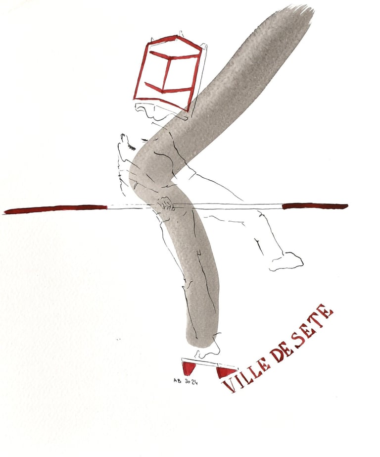 dessin encre jouteur sète