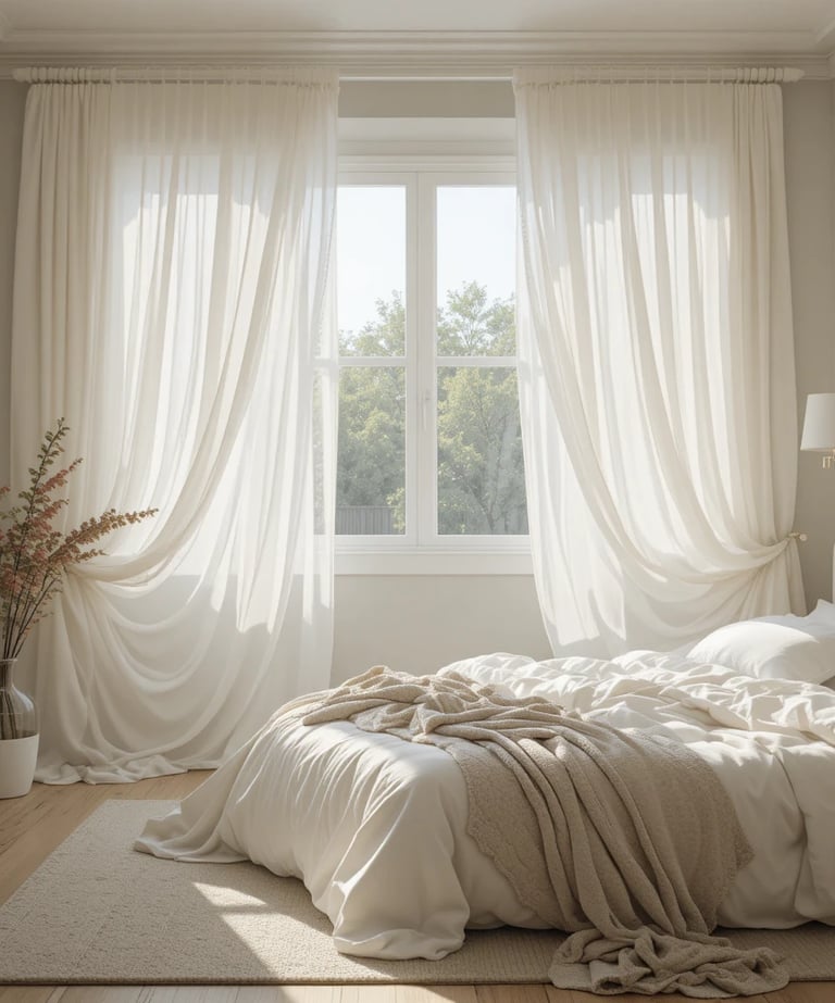 Linen Sheer Pinch Pleated Curtains for Living Room
