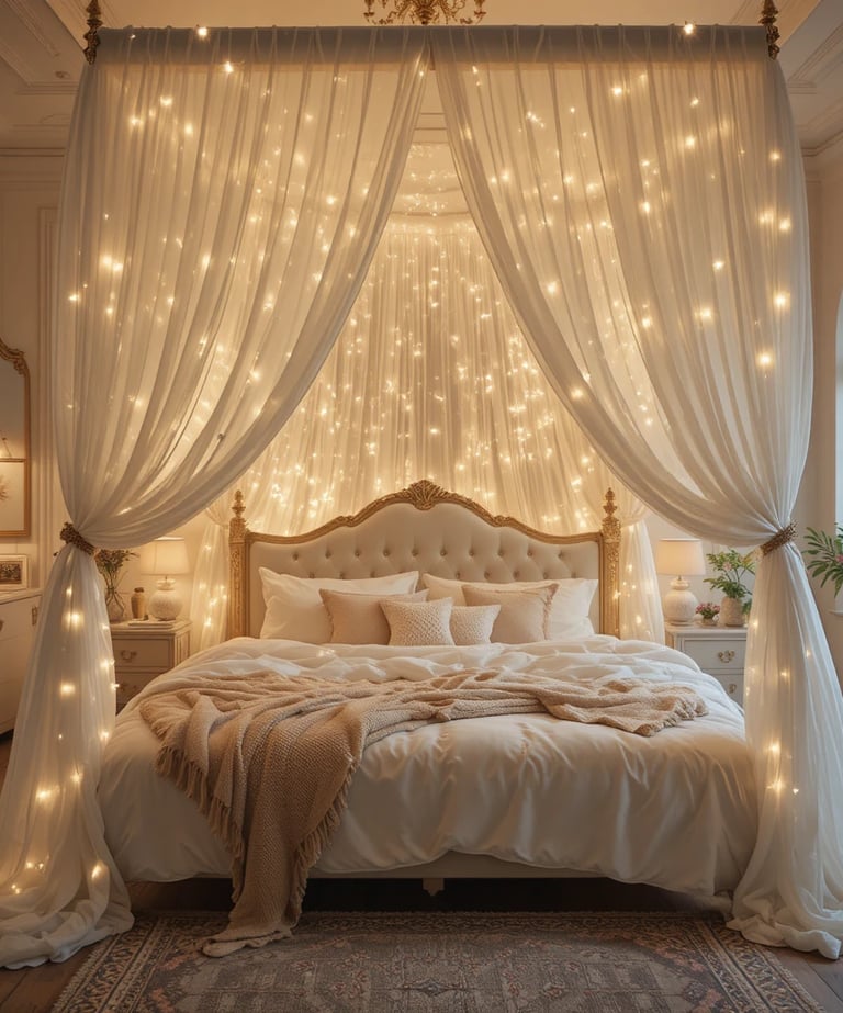 Warm Home Designs Lace Canopy Bed Curtains Set 