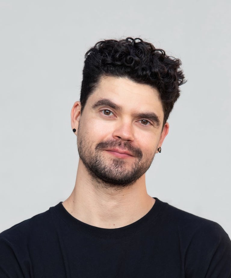 Gene Chaban, Boston-based sound designer and dialogue editor wearing a black shirt