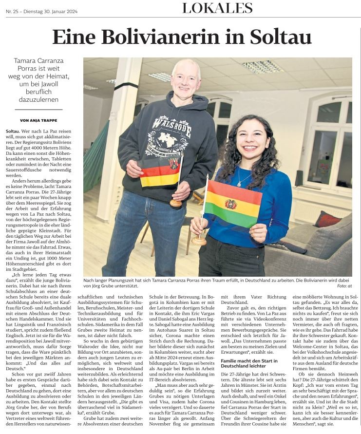 Ausschnitt aus der Böhme Zeitung Eine Bolivianerin in Soltau