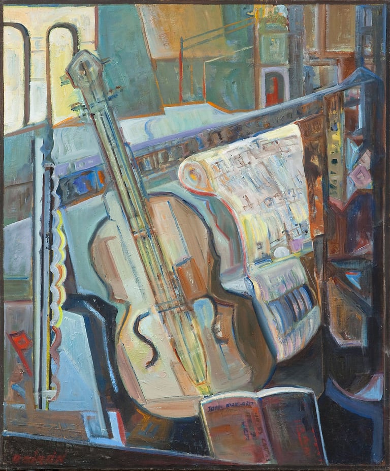 Partitura, óleo del artista pintor Argi Girón. Music score oil still life artist painter