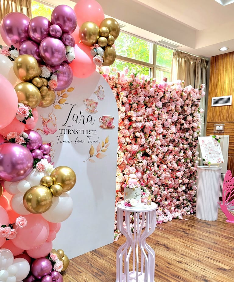 Tea party balloon backdrop rental 