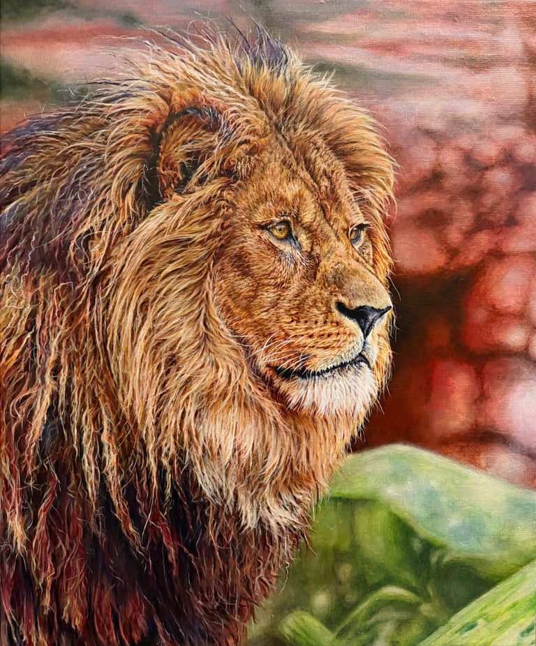 peinture animalière d'un lion