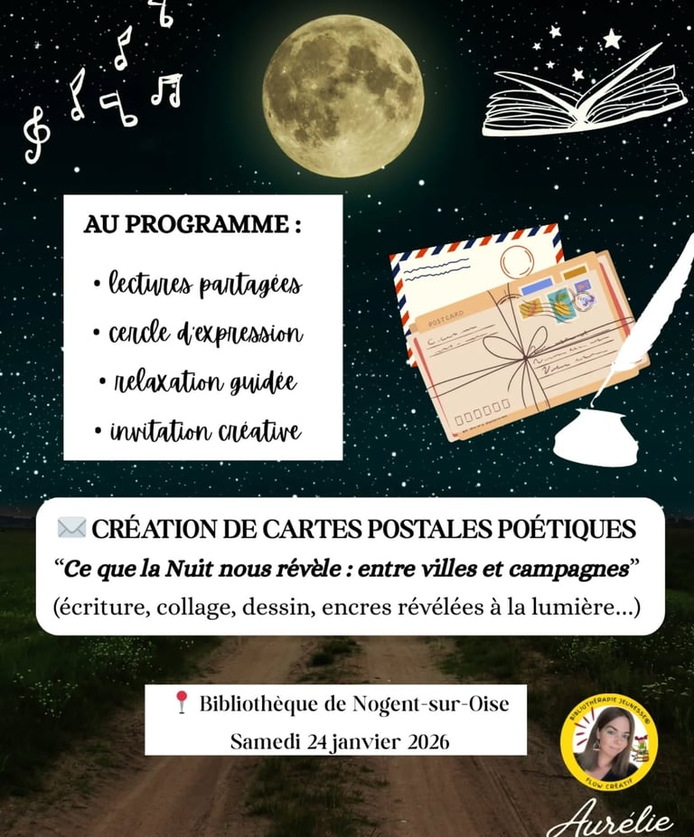préparation atelier bibliothérapie créative nuit