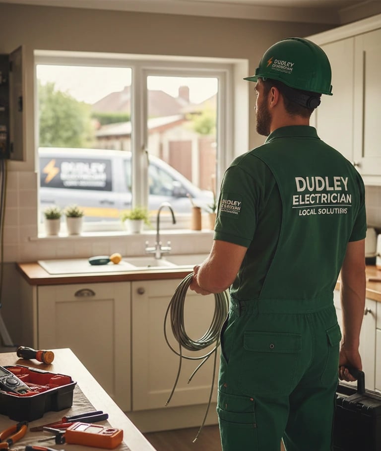 Electrician Dudley doing rewire in the house