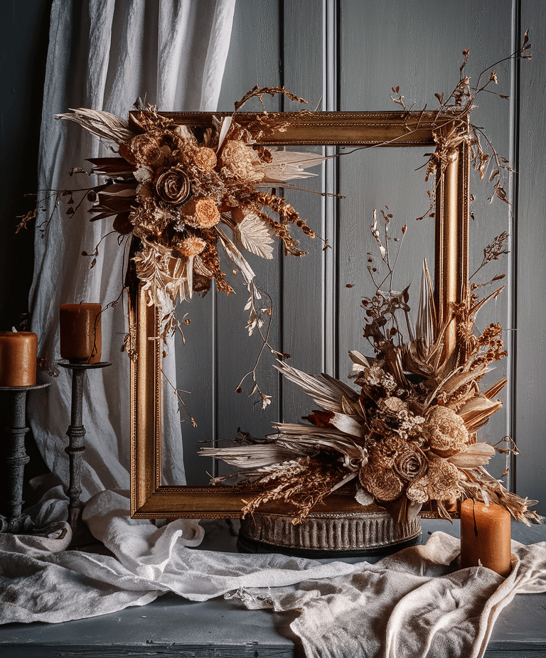 cadre baroque fleurs séchées