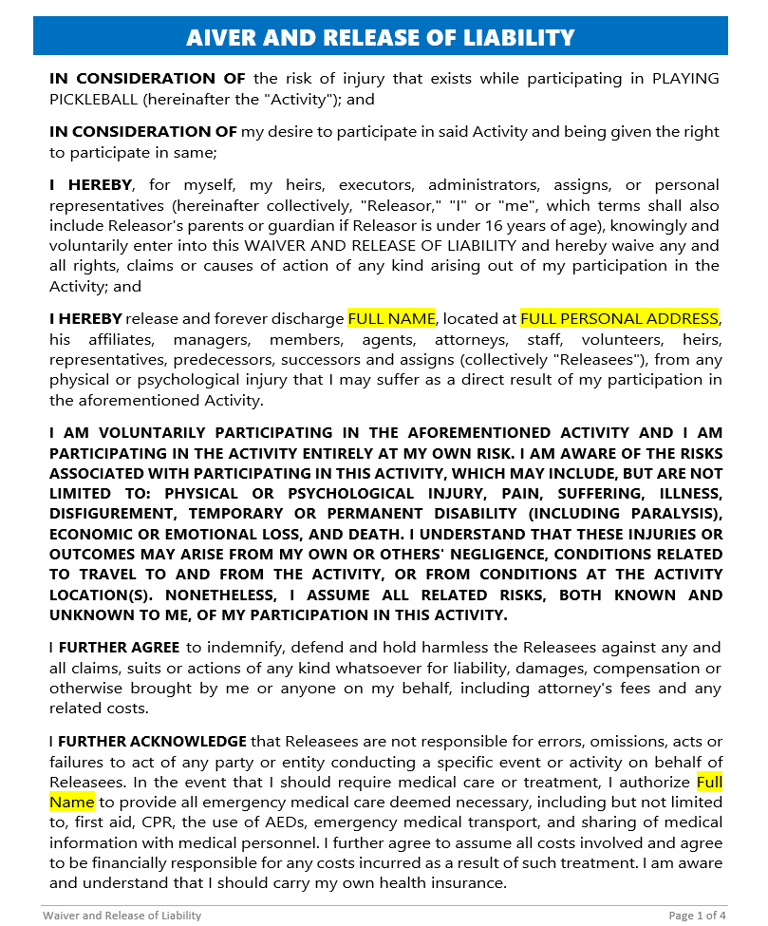 Waiver Release Template