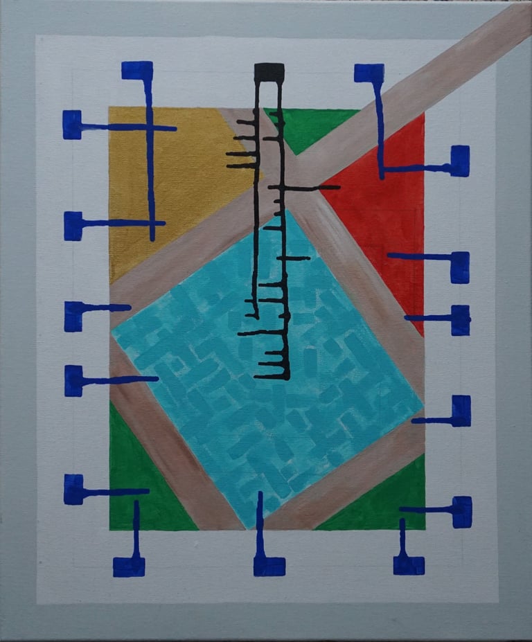 Kevo 2022 Painting/Canvas/Acrylic/Semiotic Expressionism/ "The Gentrification Chip"