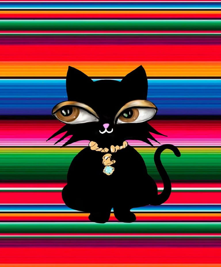 Hawa Cat Black browneyes mexican blanket eve hennessa art