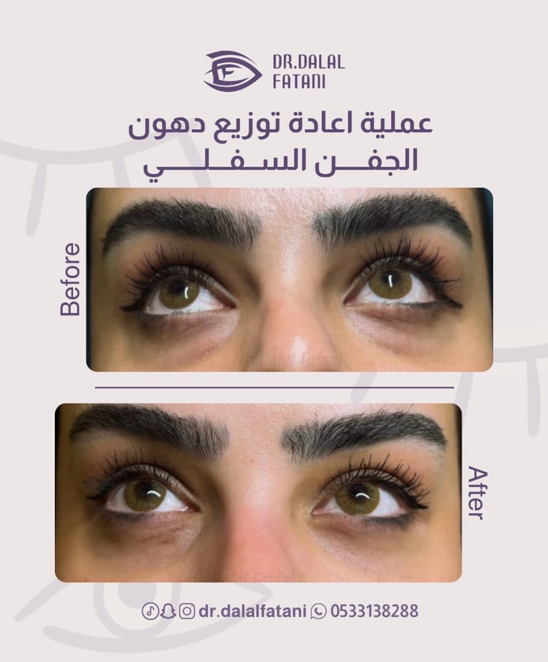 اعادة توزيع دهون الجفن السفلي