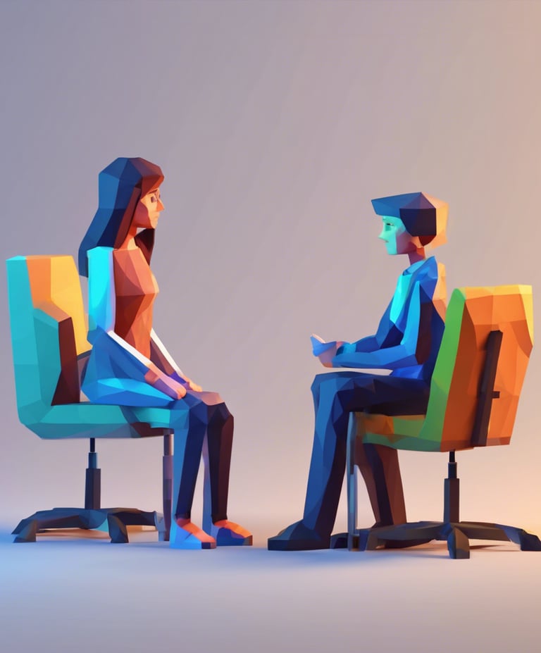 Ein Therapeut und ein Jugendlicher Patient sitzen sich beide auf Stühlen gegenüber