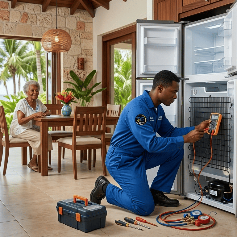 Técnico reparando nevera en Santa Marta