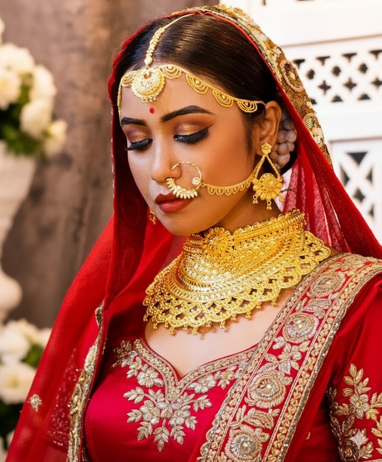 City Girl Jewellery 24ct Gold-Plated Copper Bridal Nath – Floral Design Nose Ring for Brides