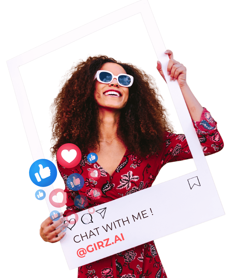 Influencer inviting fans to chat on Girz.ai to generate passive income.