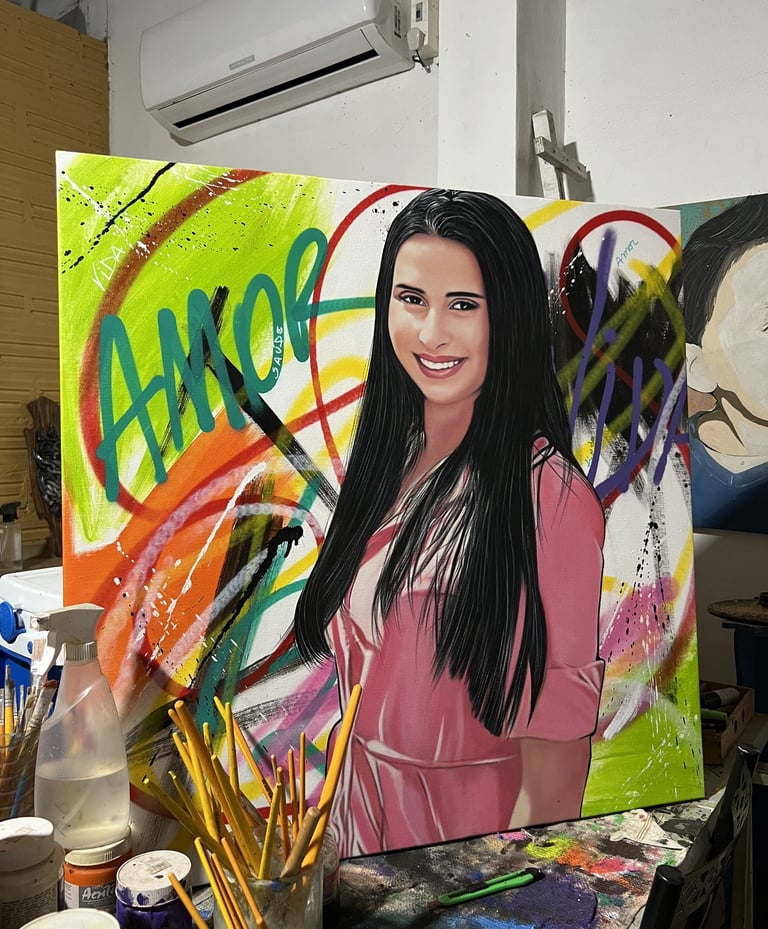 Quadro personalizado em Pop-Art de uma família com fundo colorido - por Sérgio Astral