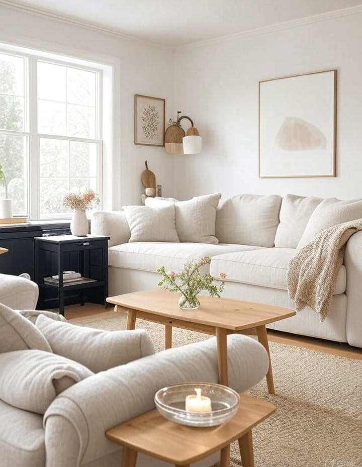 a living room with a couch and a table