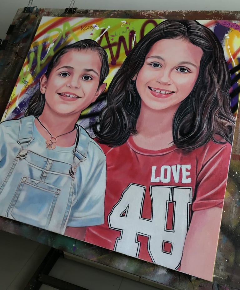 Pintura em estilo Pop-Art de um grupo de amigos com expressões animadas - por Sérgio Astral