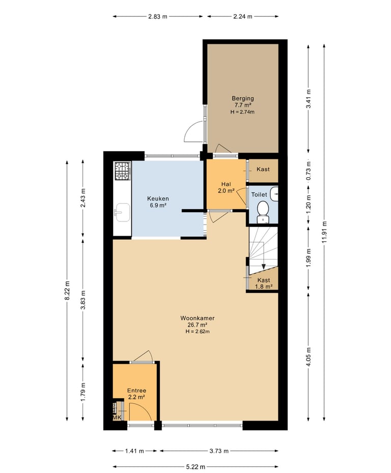 2D-plattegrond van een woning volgens NEN 2580