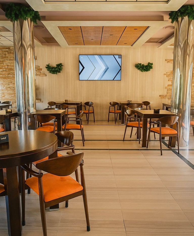 a restaurant with a large screen tv and a television