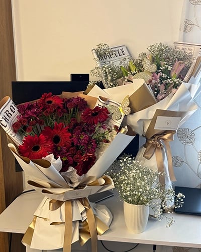 a bouquet of flowers on a table