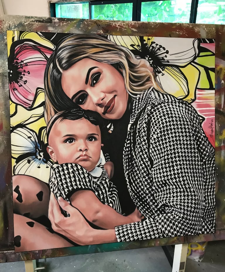 Quadro de mãe e filha, pop-art