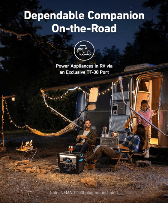 Anker SOLIX F2000 multi-functional LiFePO4 portable power station powering an RV setup