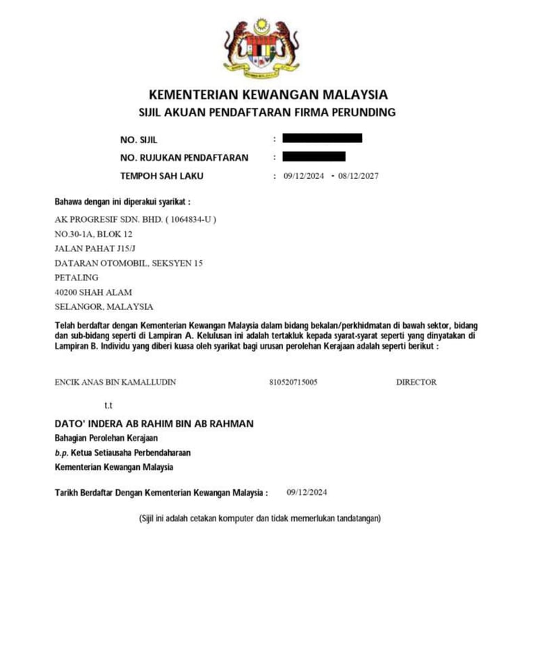 MOF Registration Certificate