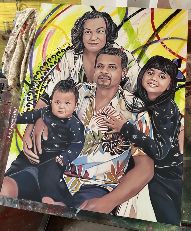 Quadro personalizado com retrato de família em estilo Pop-Art.