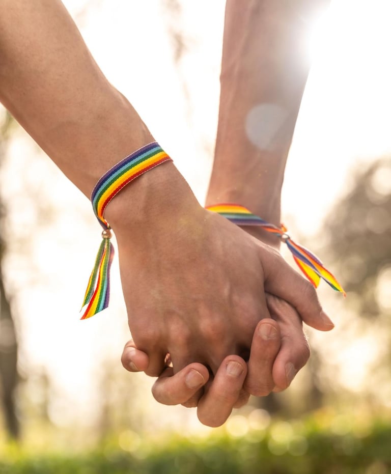 a couple holding hands while holding hands