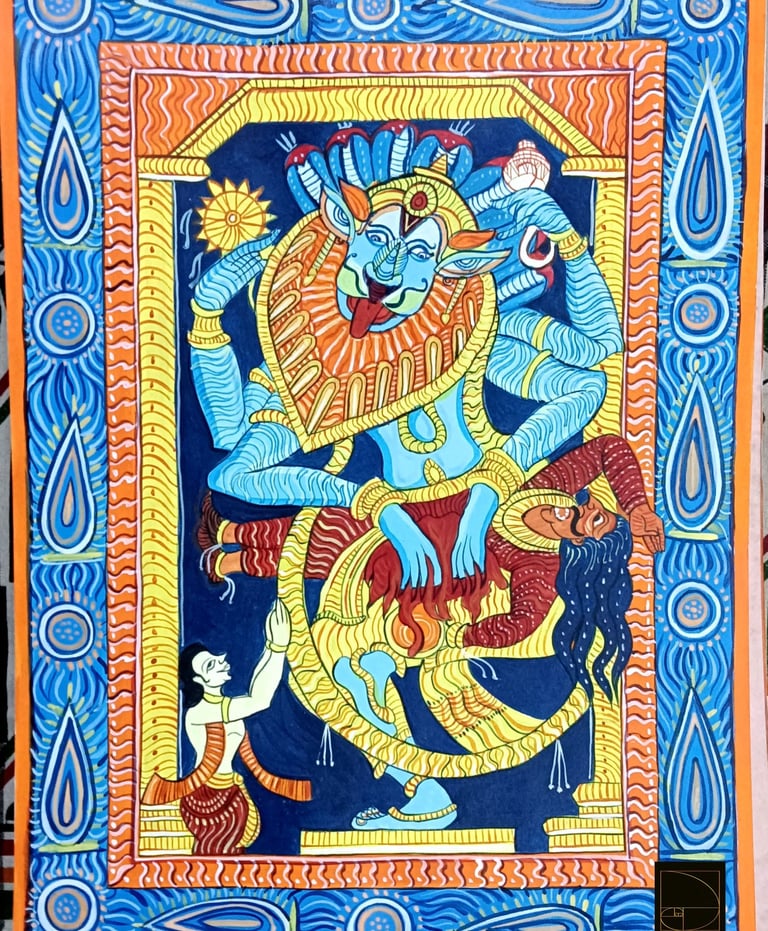 pattacjtra art of hindu god narsimha and demon hiranyakashipu