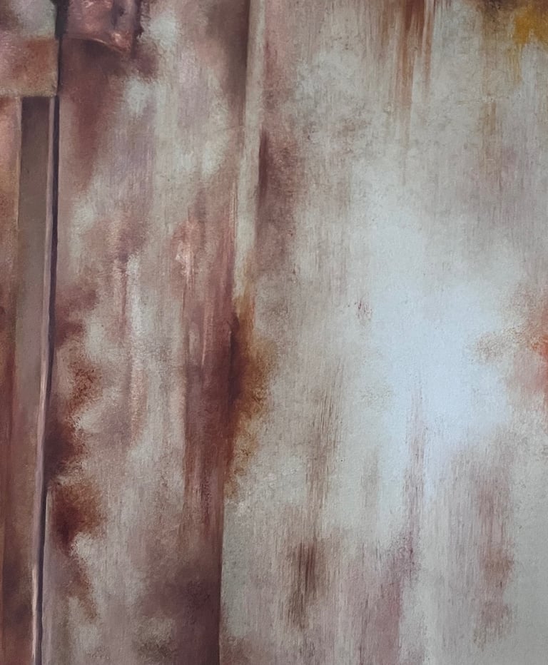 Fausse brique - peinture à l'ocre , Porte rouillée - peinture à l'huile