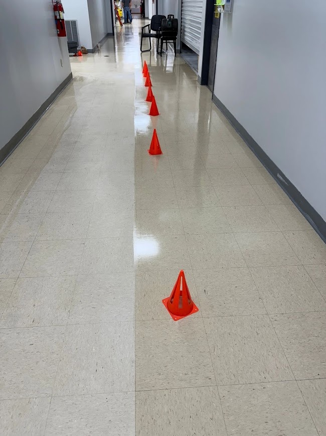 HALF FLOOR STRIPPED AND WAXED PHOTO BEFORE AND AFTER