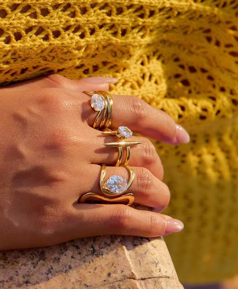 18 k gold plated Demi fine ring which are water resistant and hypoallergenic.