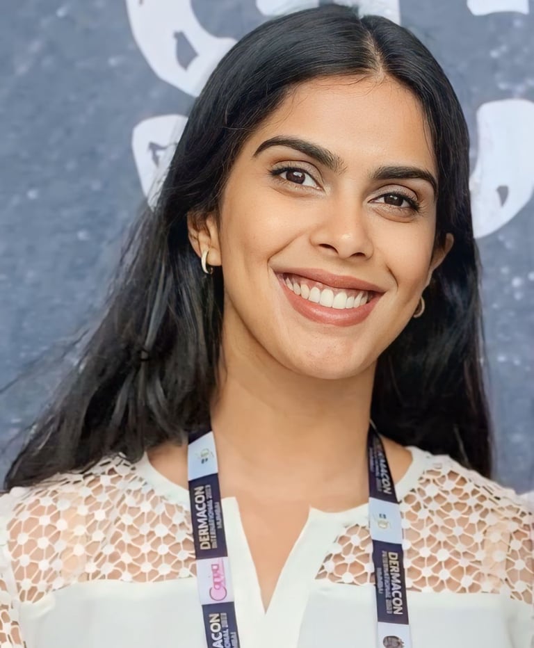 a woman with a name tag on her neck