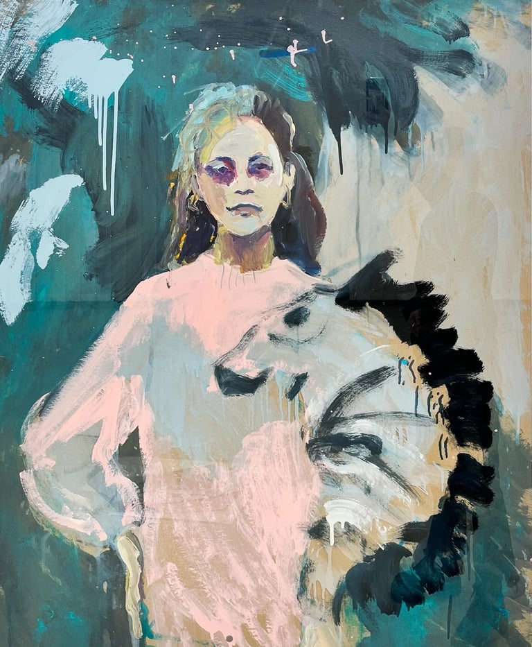 Oil painting of a woman by mone Kielė - "Zebras"