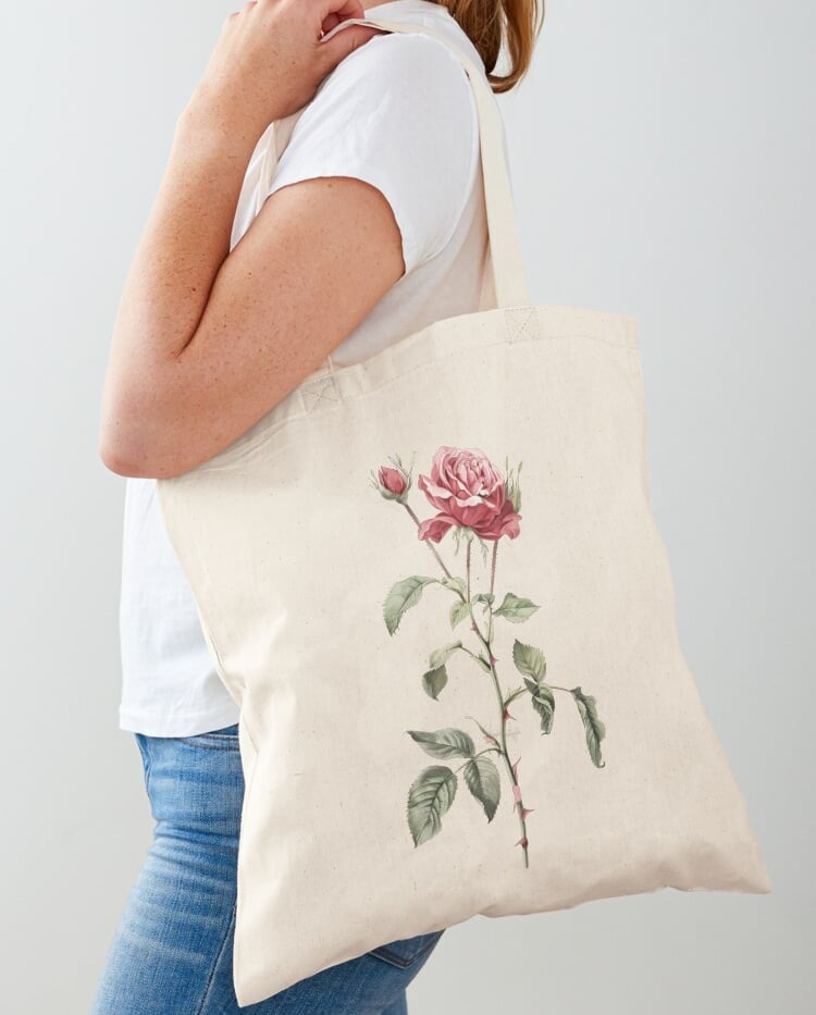 totebag avec la fleur de naissance de juin : la rose