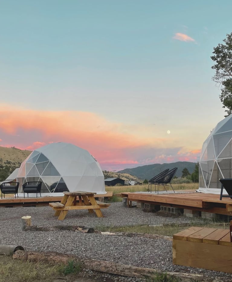 domes alpenglow and moon