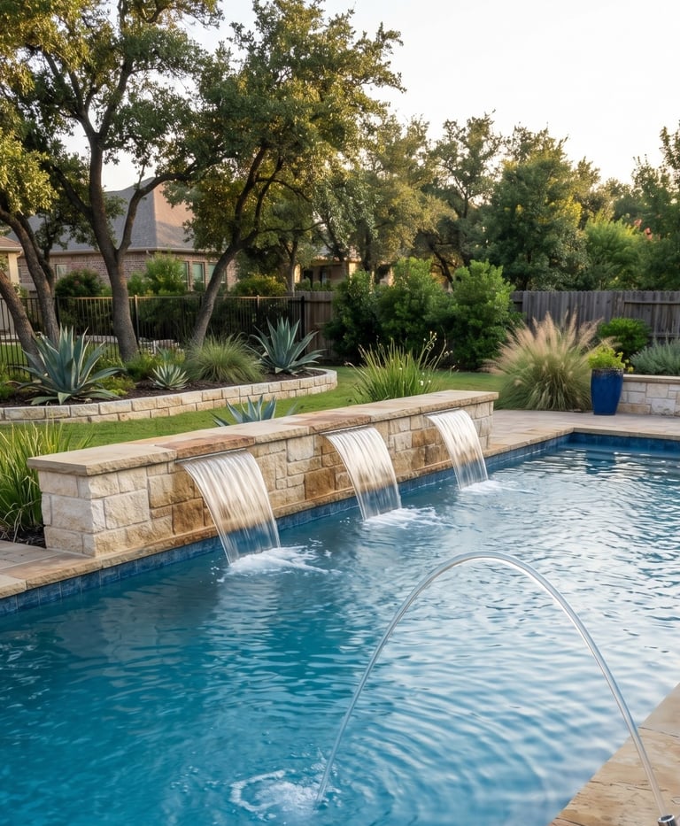 Smooth pool water feature after repair in Round Rock TX