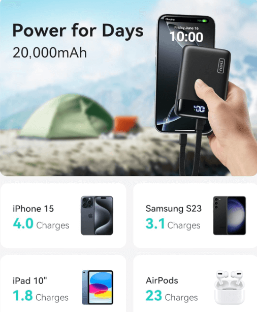 INIU Portable Charger, the best power bank for international travel 2025, keeping devices charged