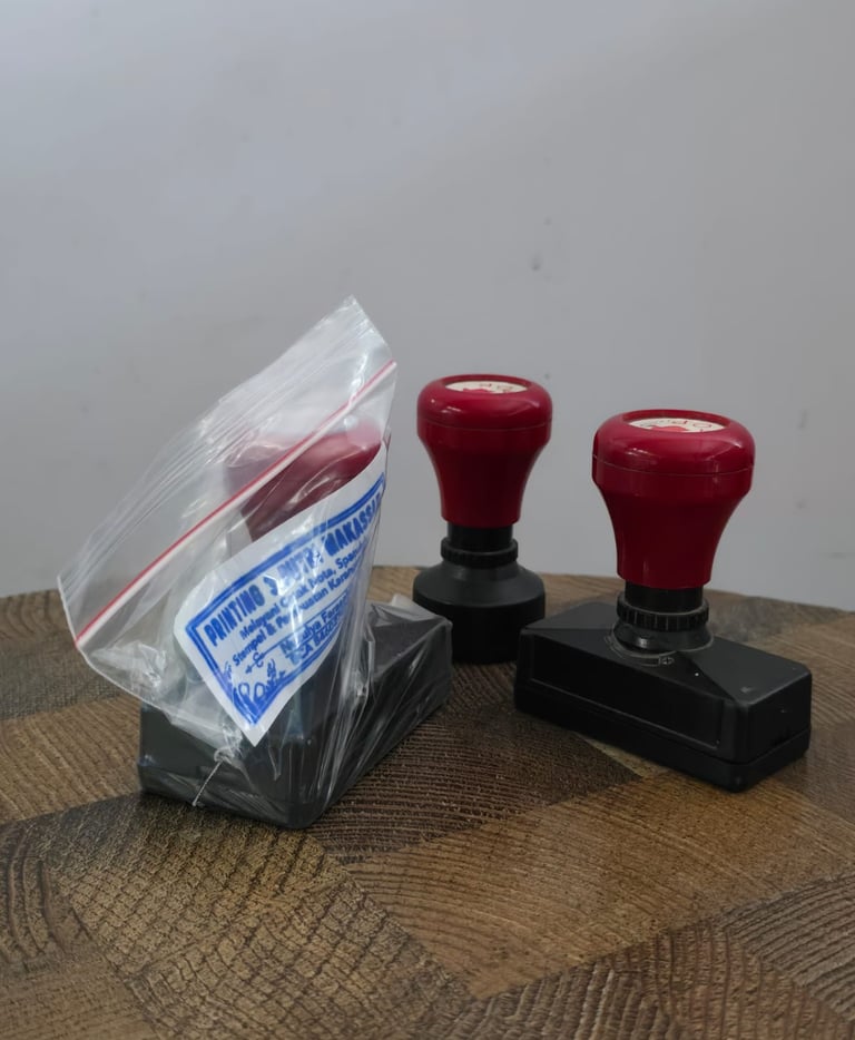 contoh percetakan stempel flash warna otomatis di dundung print makassar