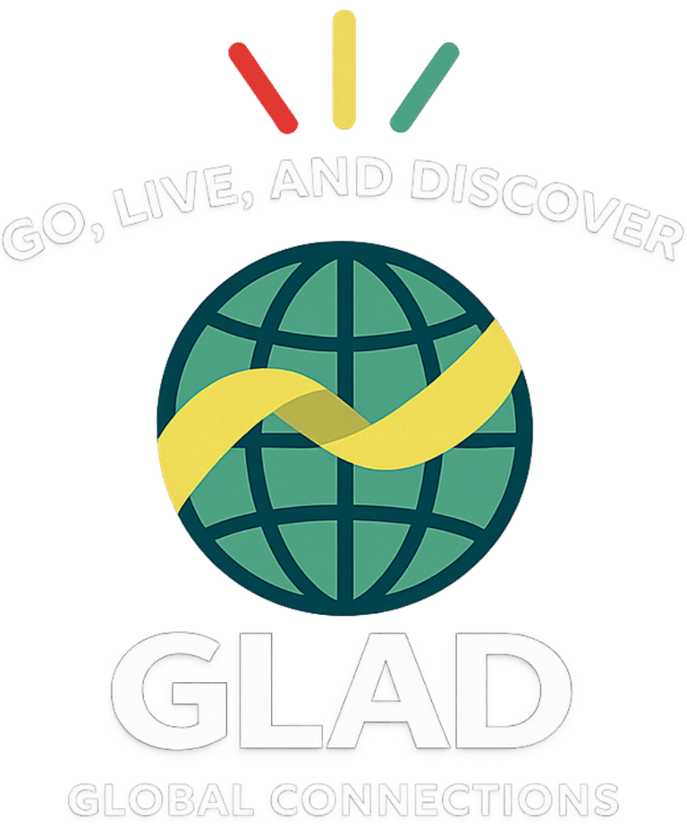 globe logo glad global connections white letters