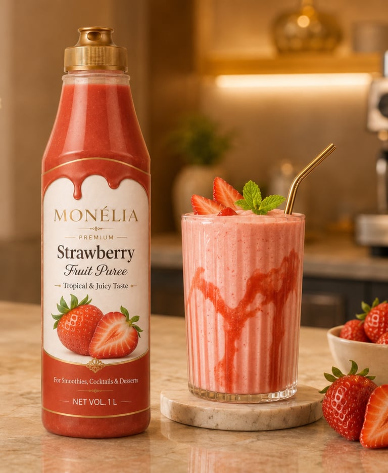 MONÉLIA strawberry fruit puree for milkshakes dessert cups and professional menus