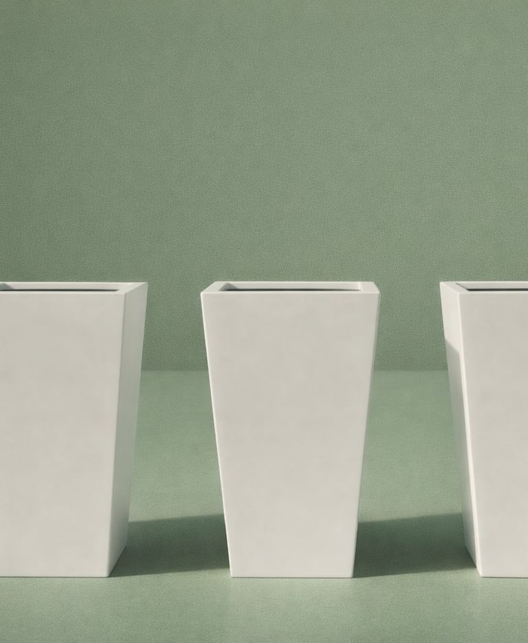Macetas blancas rectangulares en fibra de vidrio