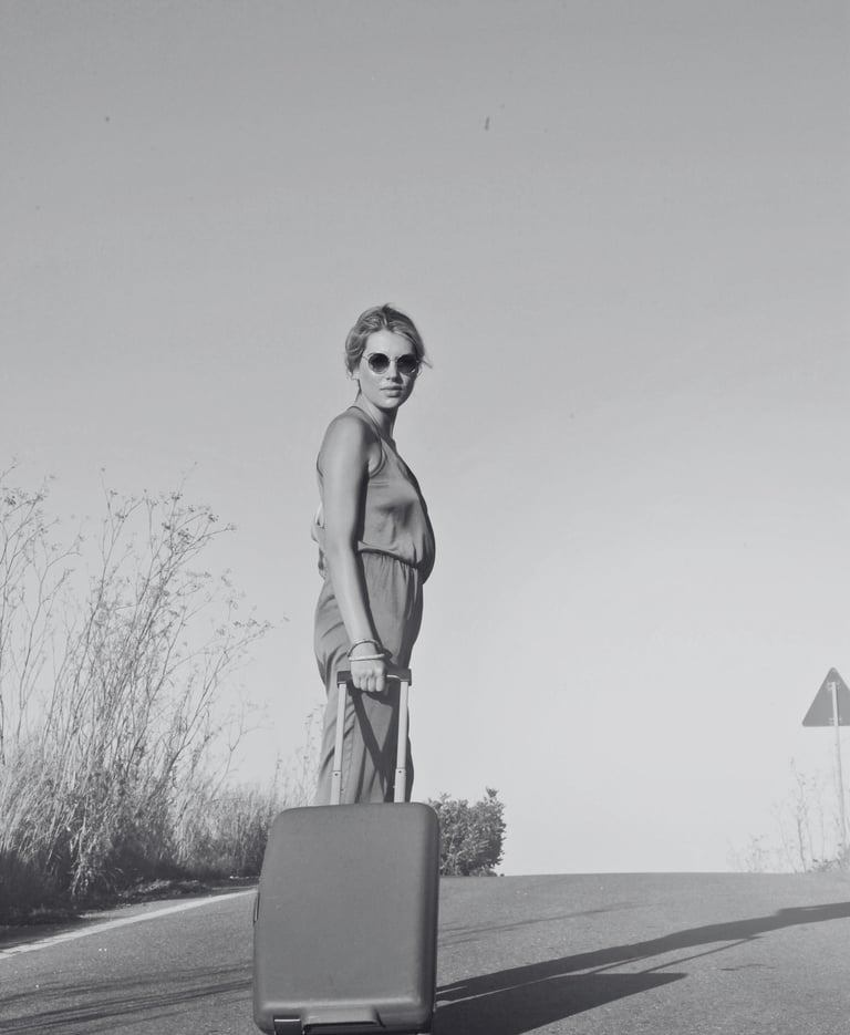 a woman on holiday with a suitcase