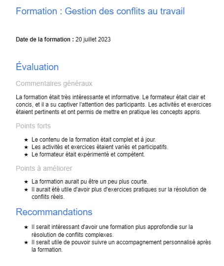 évaluation d'une formation exemple