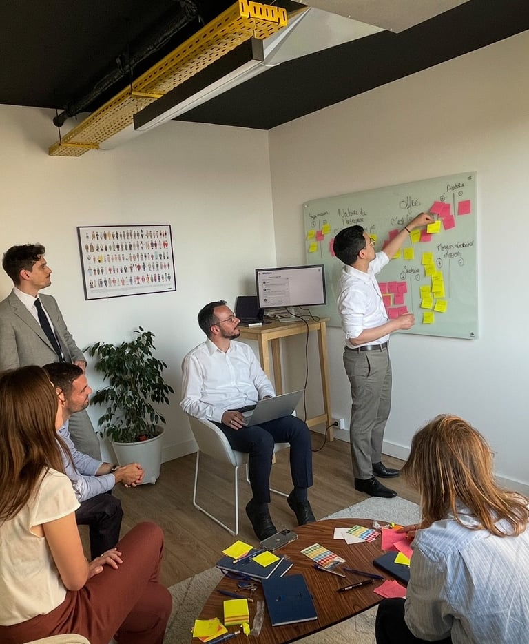  Collaboration d'équipe lors d'un brainstorming créatif au cabinet Neoli