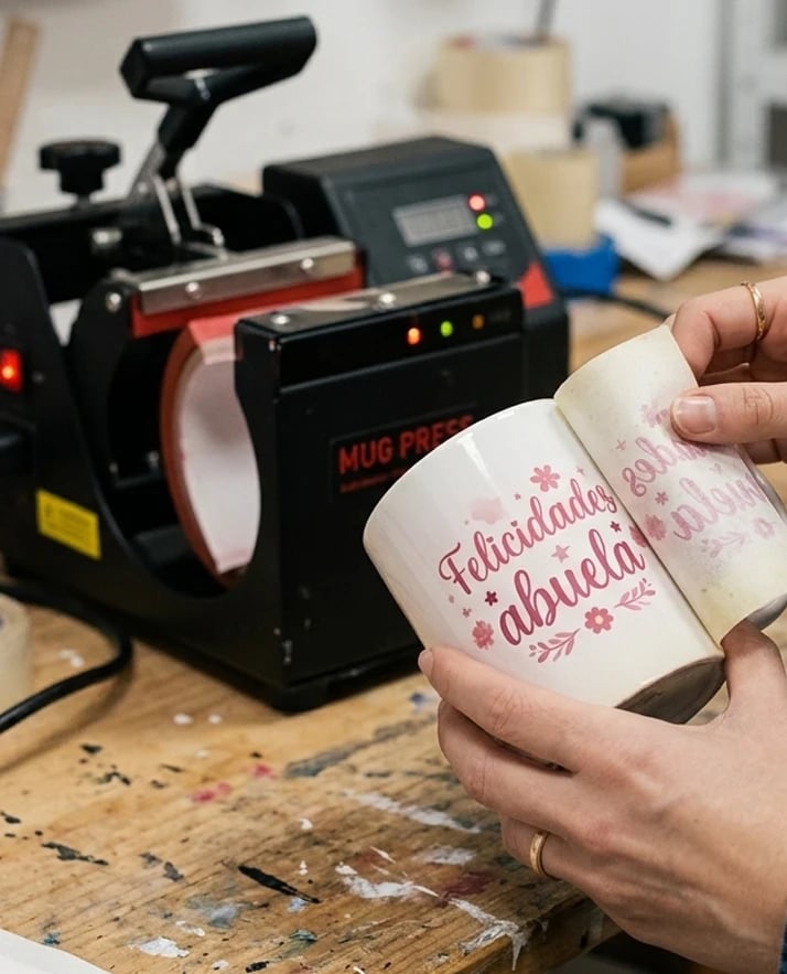 una taza recién sublimada con la frase felicidades abuela