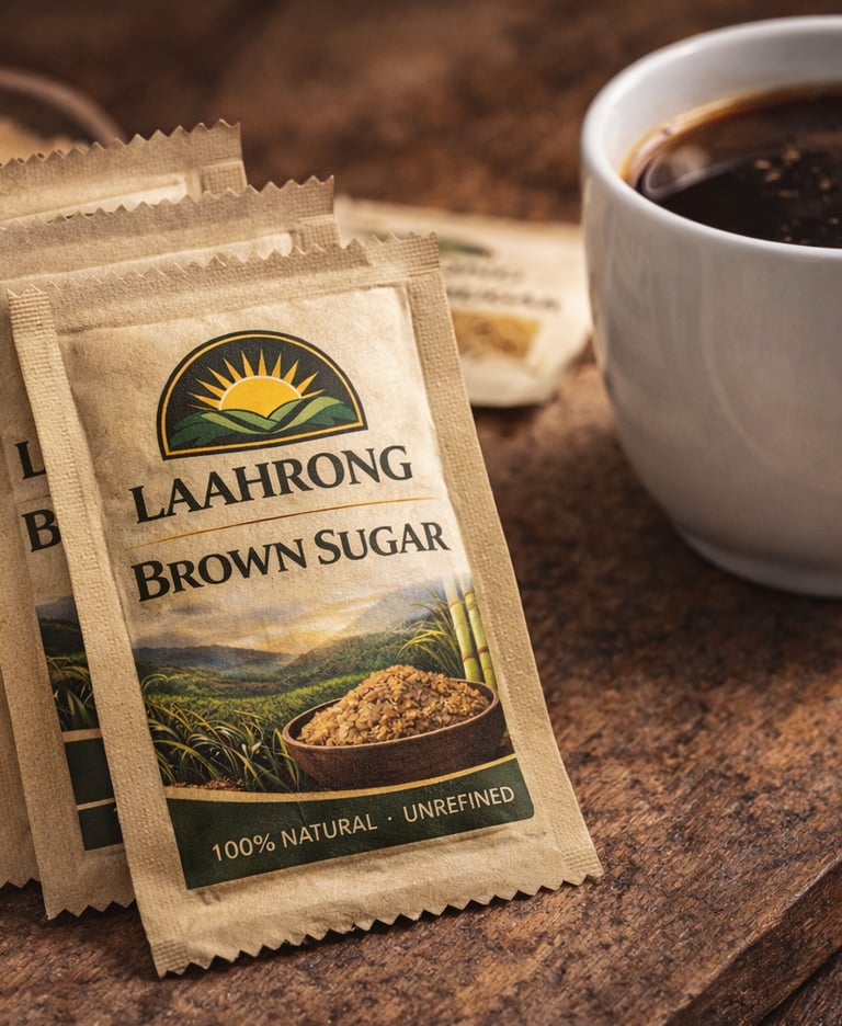 Laahrong brown sugar sachets with coffee cup, convenient single-use natural brown sugar for travel a