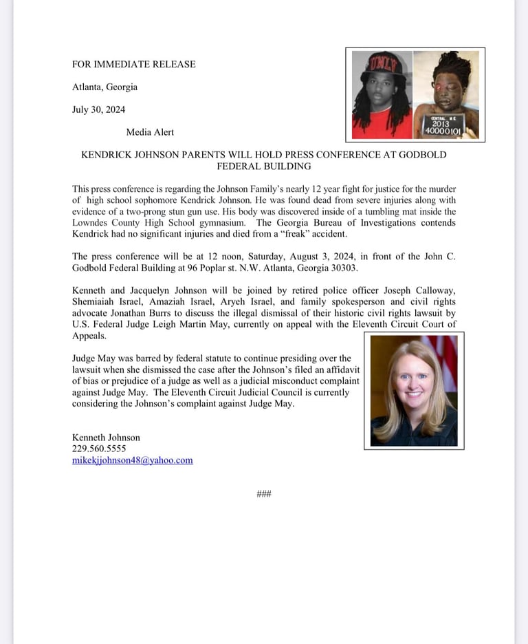 Press Release Kendrick Johnson Press Conference August 3, 2024